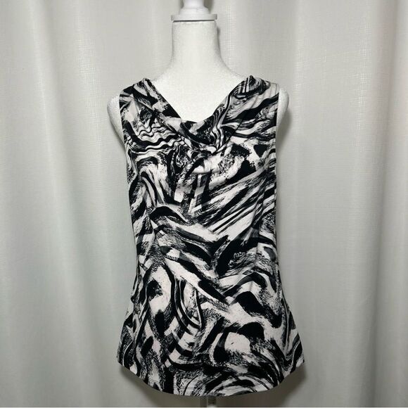 Ellen Tracy Blouse Women’s Size Small Black & White Sleeveless Cowl Neck Office - Picture 1 of 9